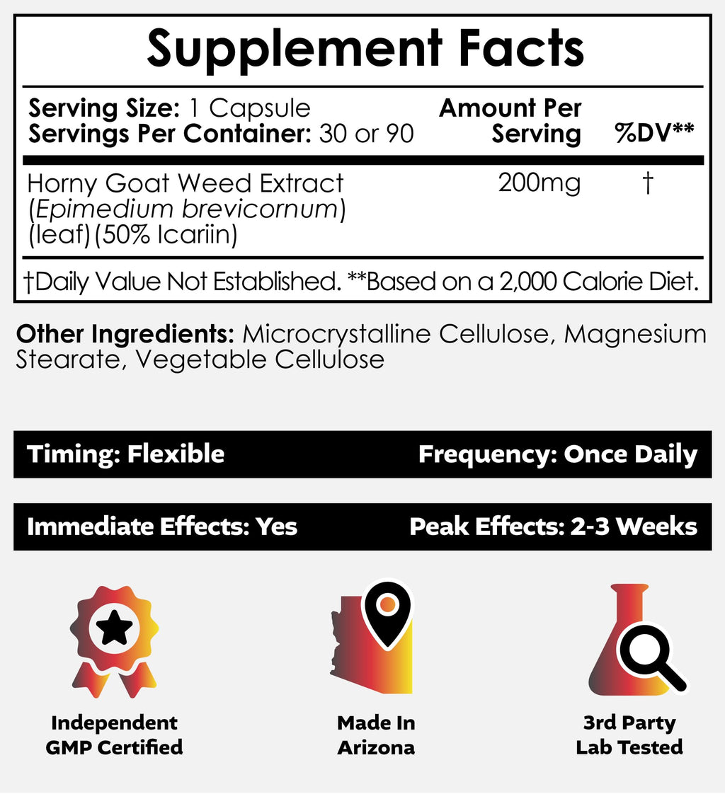 Horny Goat Weed 200mg Capsules for Libido, Energy & Performance Support 30 Ct