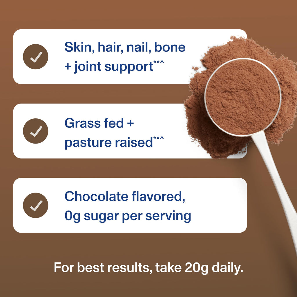 Chocolate Collagen Peptides Powder Hair Skin Joint Support 13.5oz