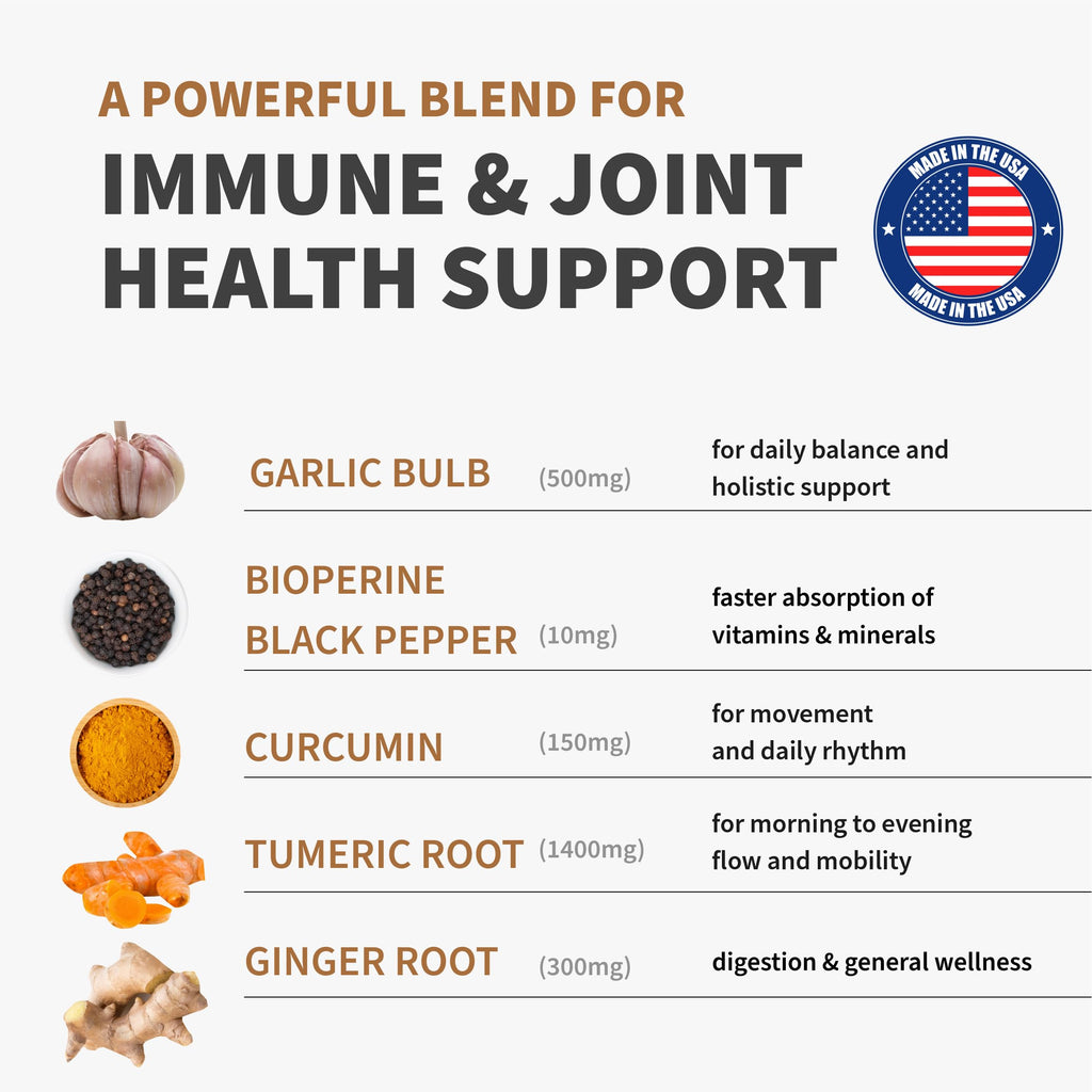 Turmeric & Garlic Capsules with BioPerine for Immune & Joint Support 120 Ct