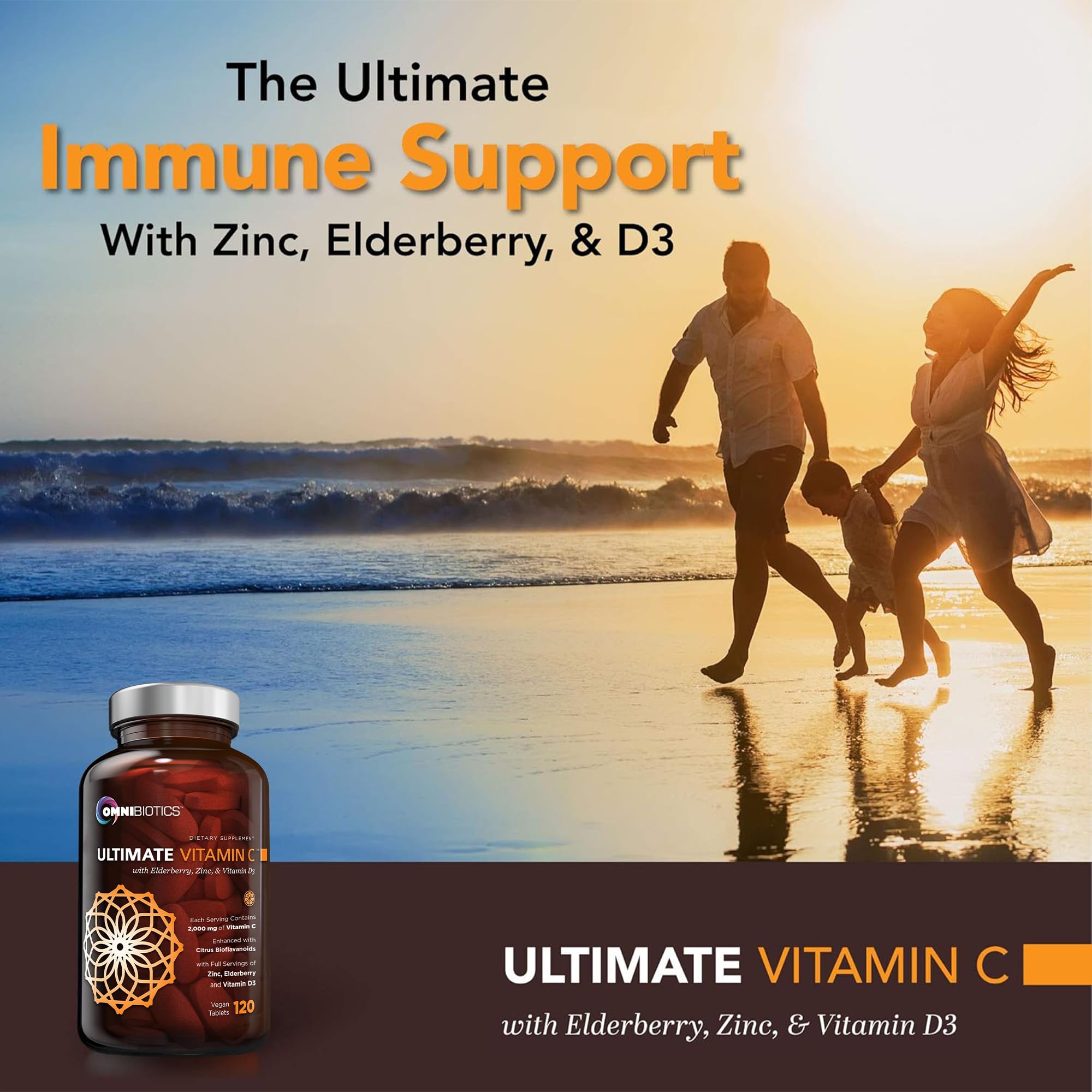 Vitamin C 2000mg Tablets with Zinc & D3 for Immune & Collagen Support 120 Ct