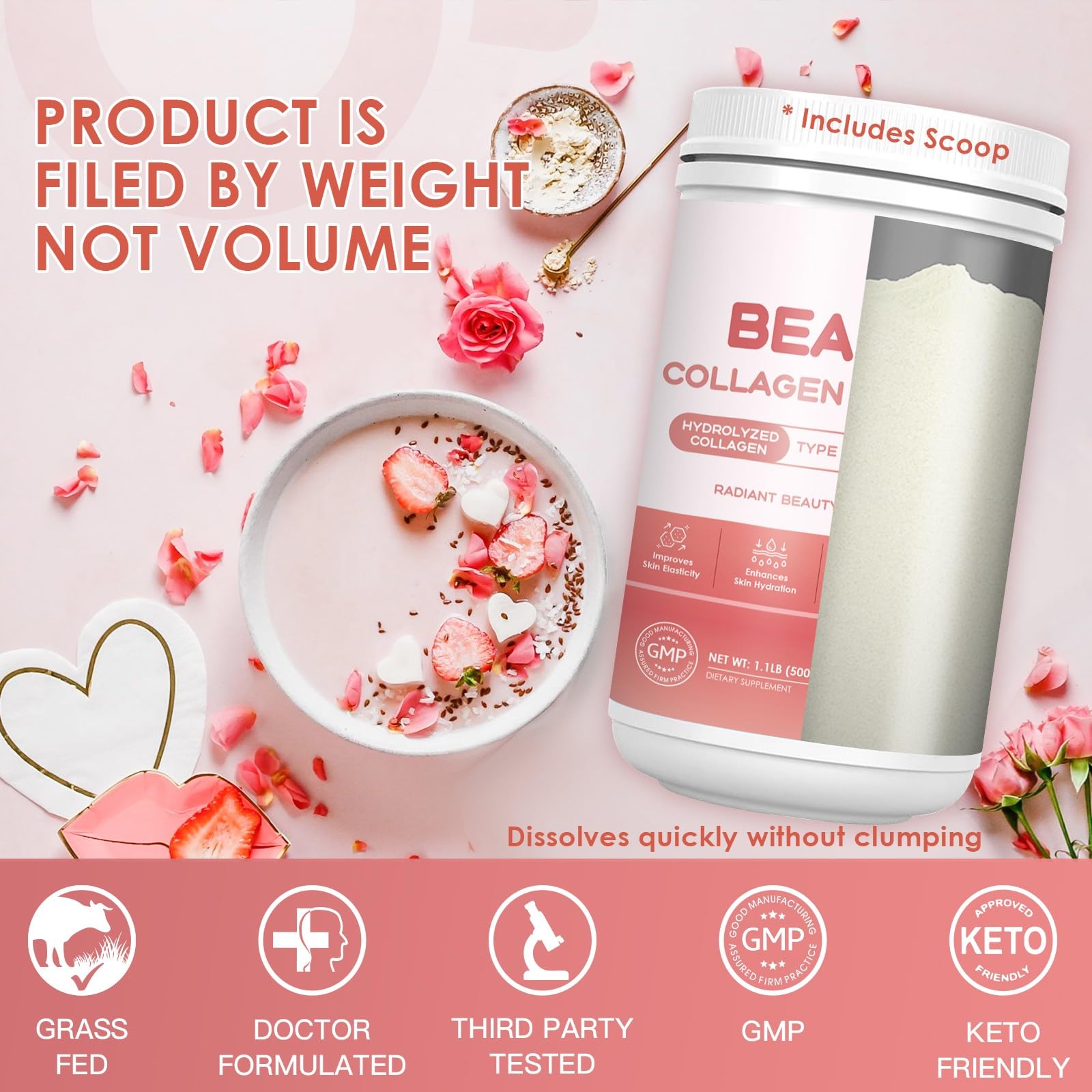 Collagen Peptides Powder Biotin Hyaluronic 50 Servings