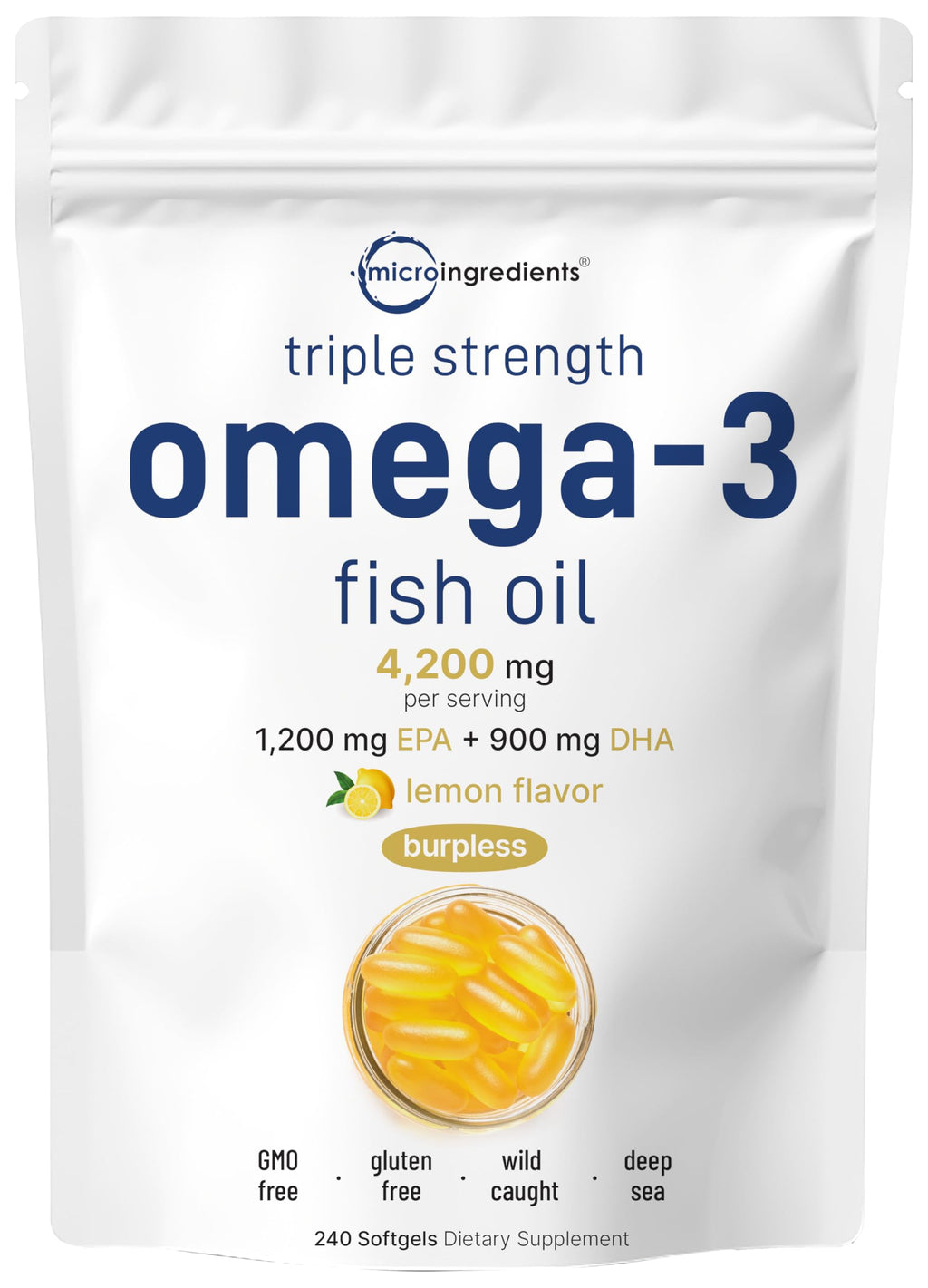 Omega-3 Fish Oil 4200mg Triple Strength EPA DHA Softgels for Heart Support