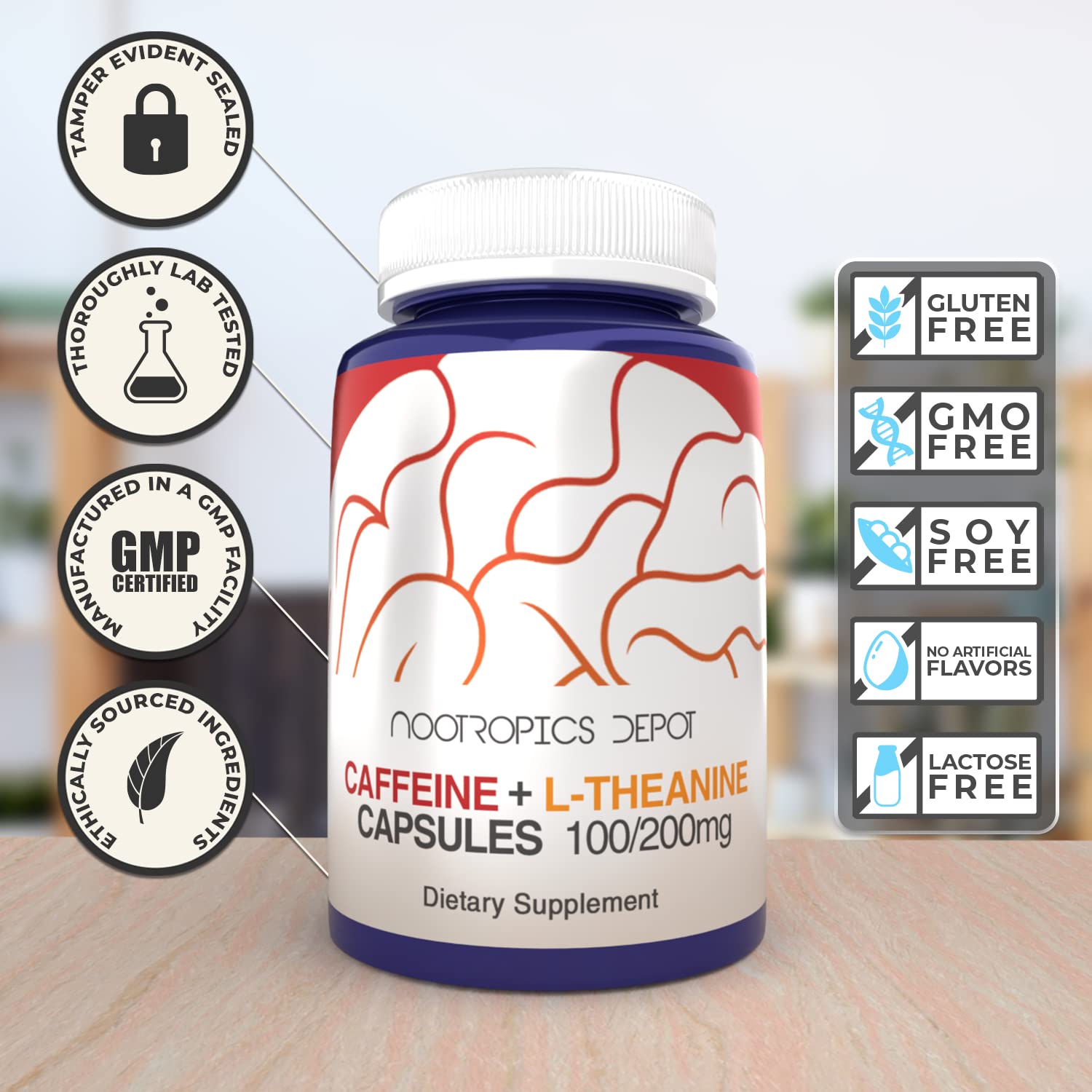 Caffeine & L-Theanine Capsules for Energy, Focus & Mental Alertness 180 Ct