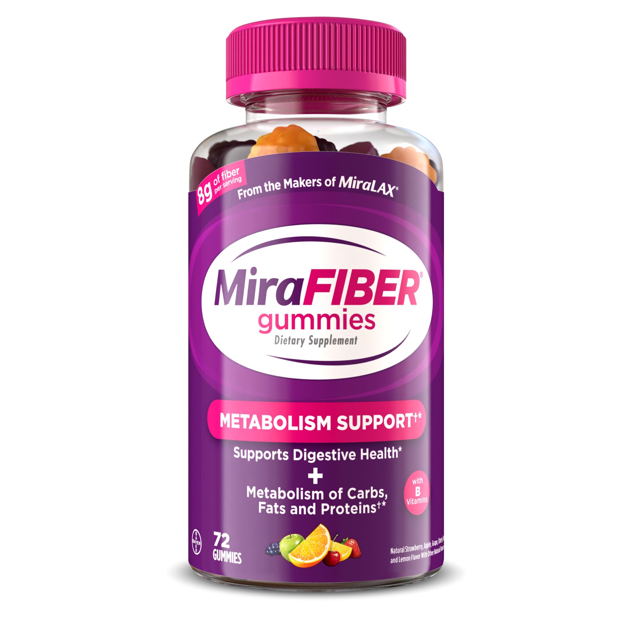 Prebiotic Fiber Gummies 8g with B Vitamins – Gut Support, 72 Count