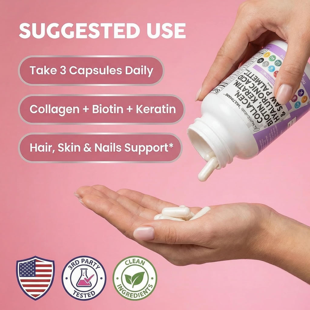 Hair Skin Nails Vitamins Collagen Biotin Keratin 90 Count