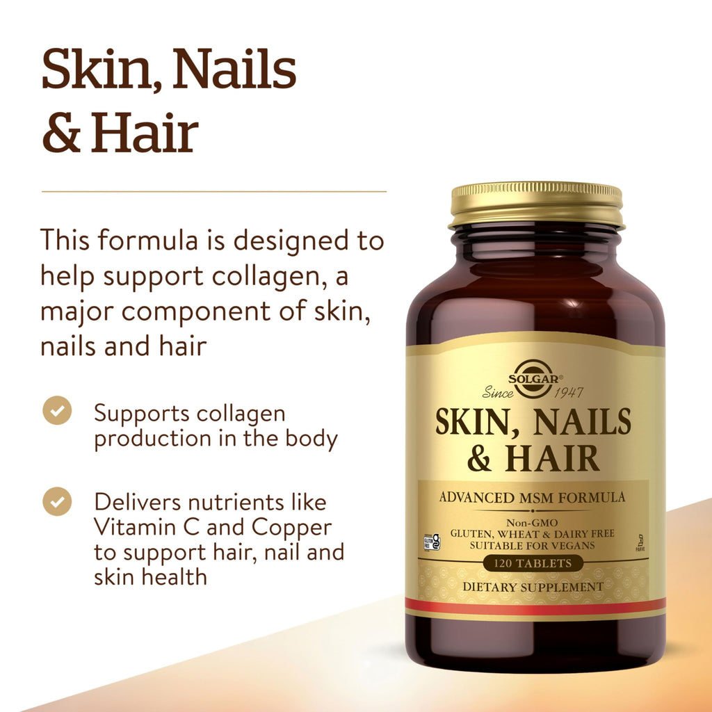 Hair Skin Nails Vitamins MSM Collagen Support 120 Tablets