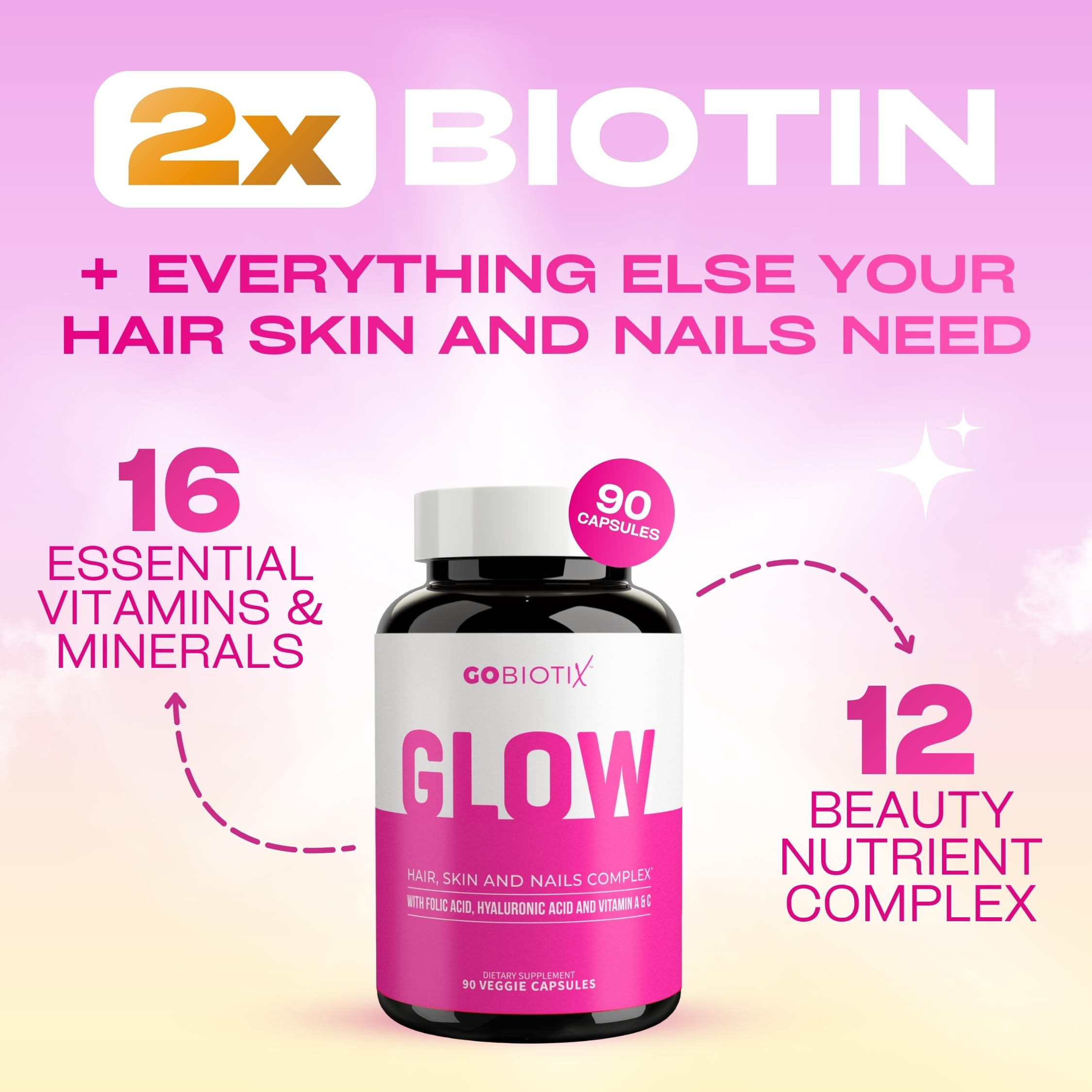 Hair Skin Nails Vitamins Biotin 10000mcg Iron 90 Capsules