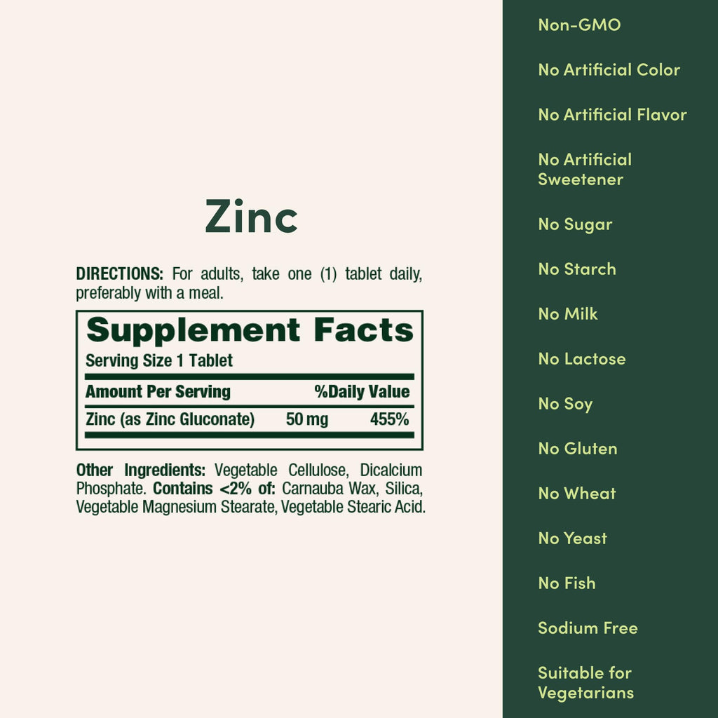 Zinc 50mg Immune Support Supplement – Skin Health, 250 Caplets