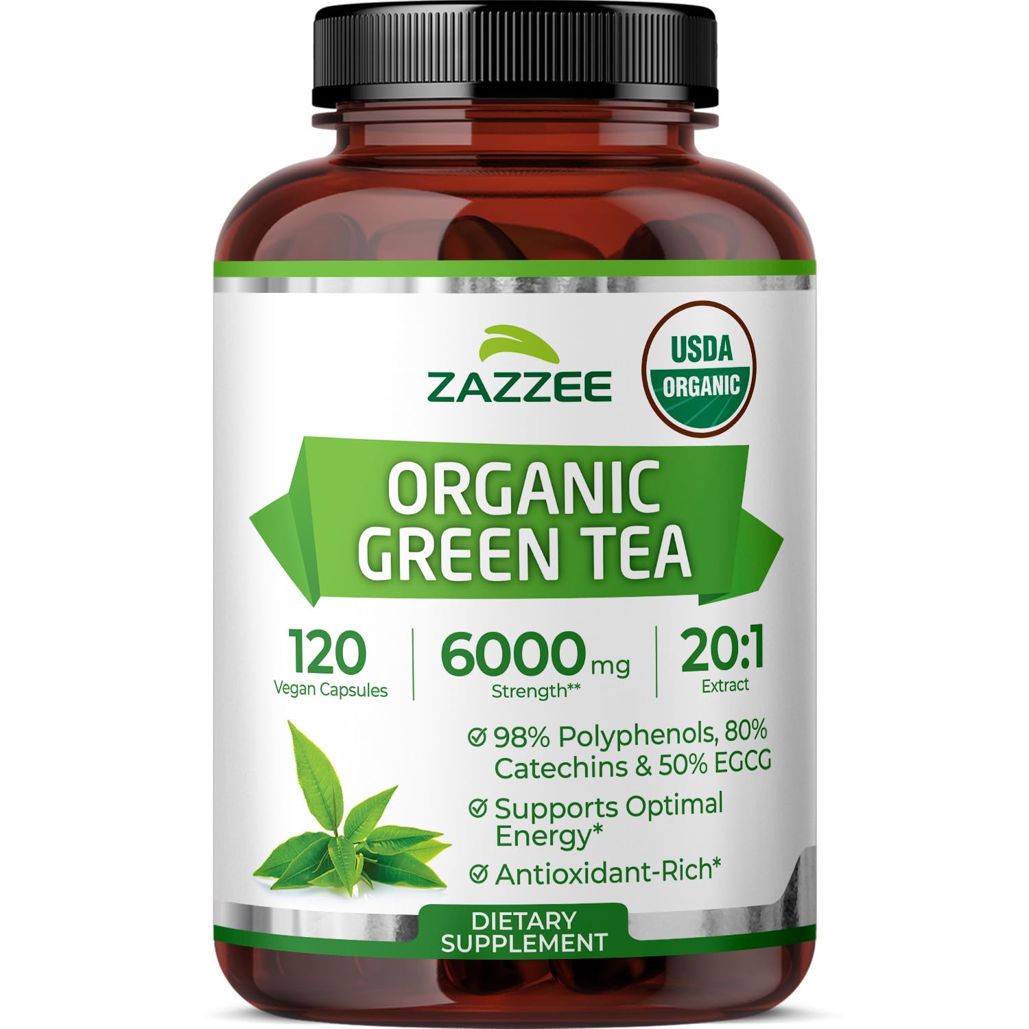 Green Tea Extract 6000mg 20:1 – EGCG Antioxidant, 120 Capsules