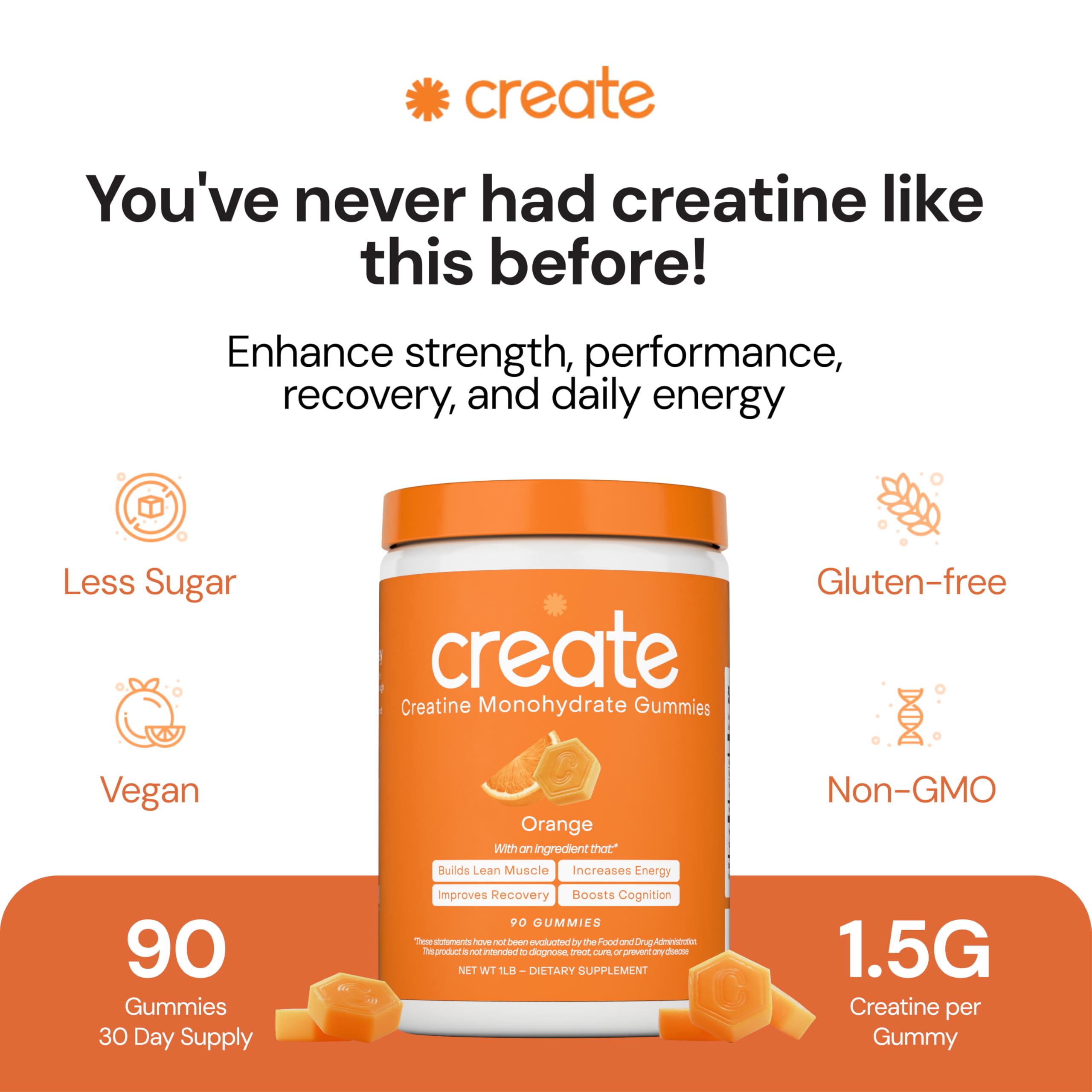 Orange Creatine Monohydrate Performance Gummies Vegan