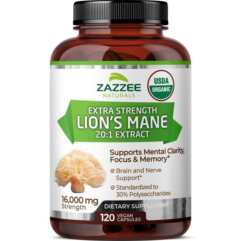 Lion’s Mane Extract 20:1 Capsules for Brain, Focus & Memory Support 120 Ct