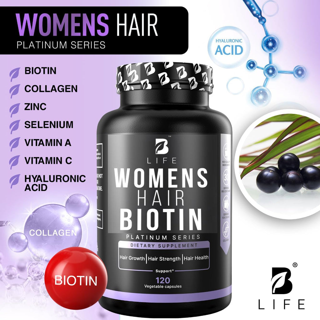 Hair Growth Vitamins Biotin 10000mcg Collagen 120 Capsules