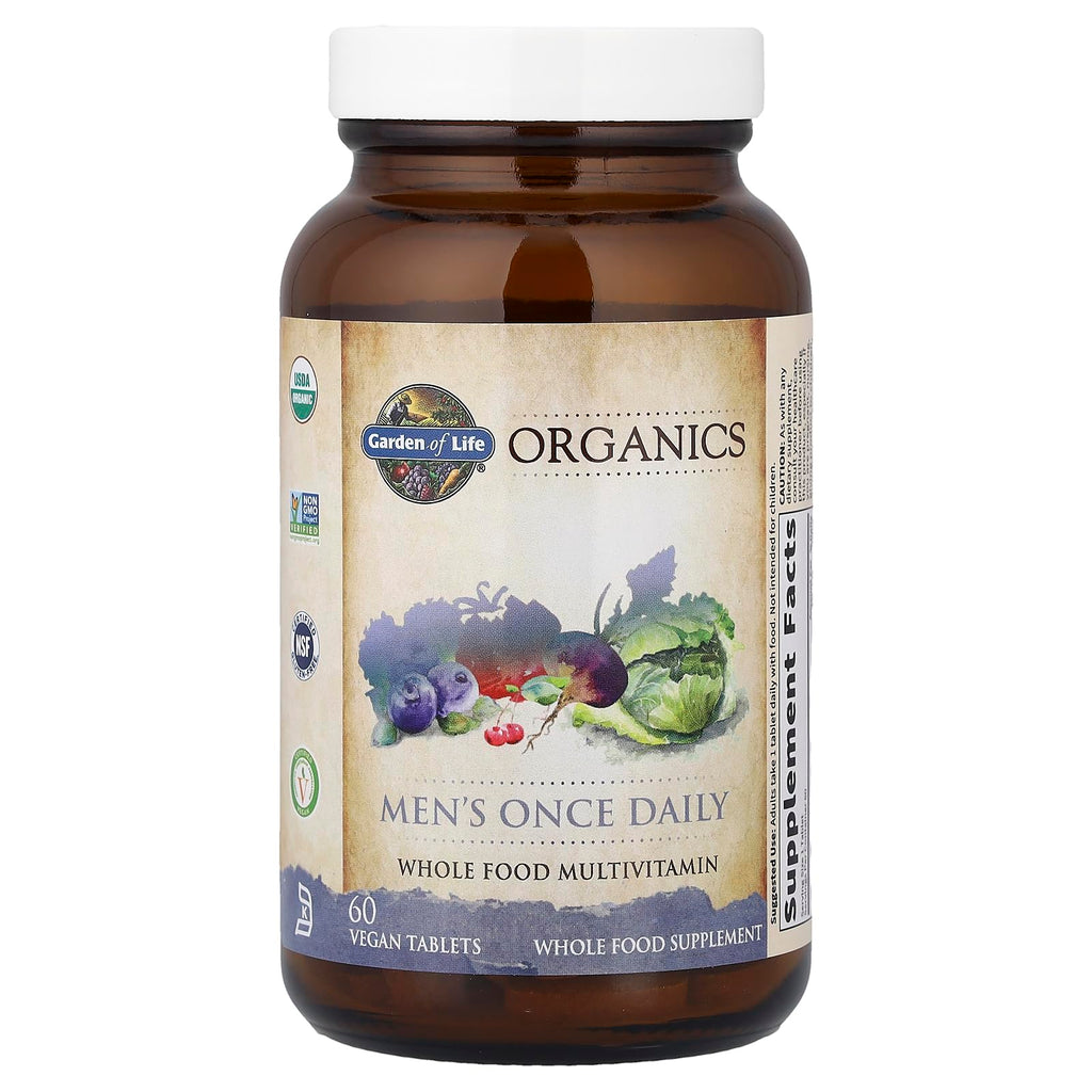 Men's Whole Food Daily Multivitamin – Organic, Vitamin C, Zinc, Vegan, 60 Tablets
