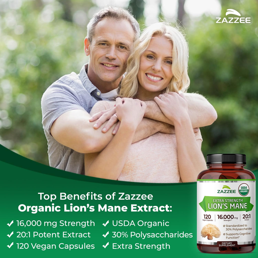 Lion’s Mane Extract 20:1 Capsules for Brain, Focus & Memory Support 120 Ct