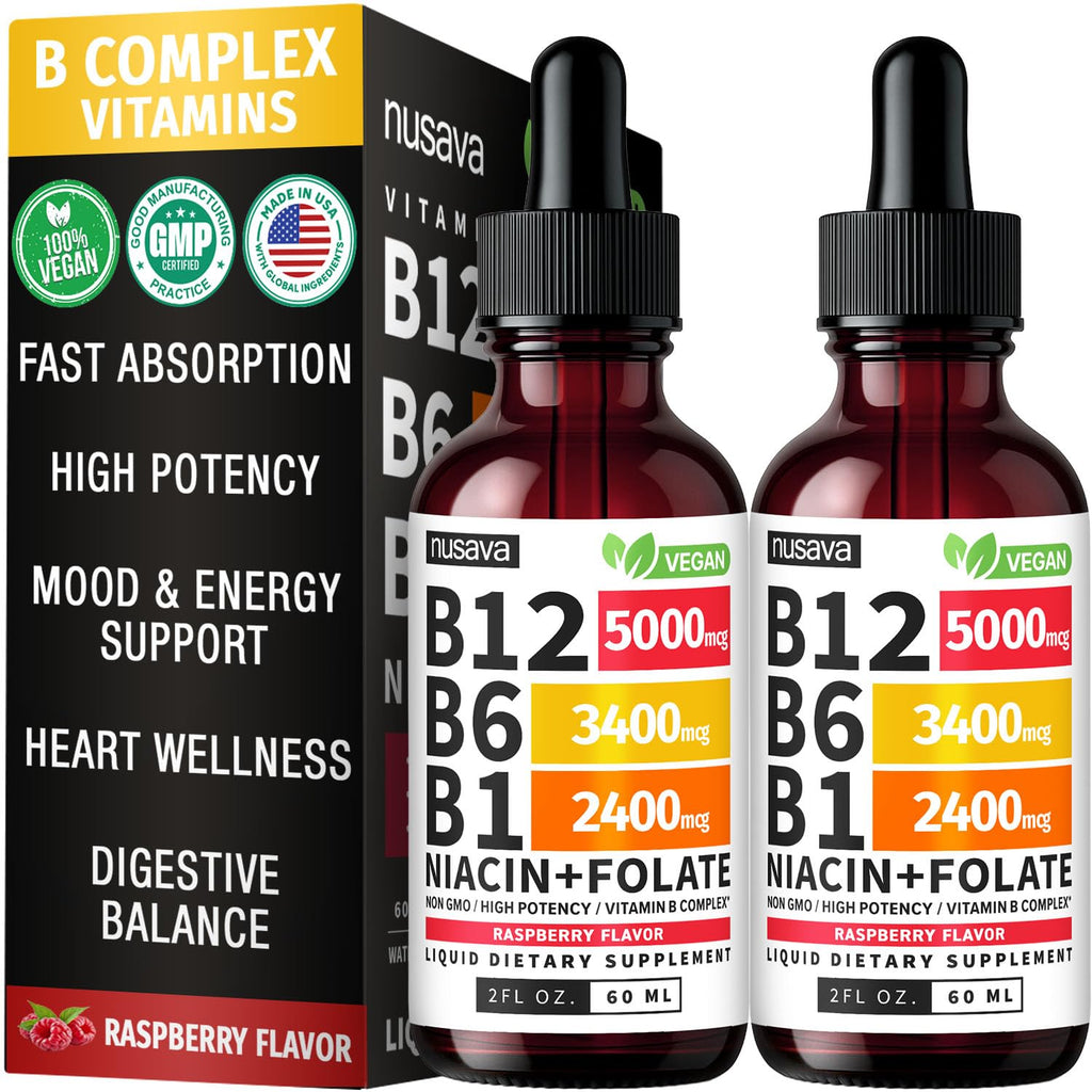 Vitamin B12 5000mcg Liquid Drops with B6 – Energy Support, 2 Pack