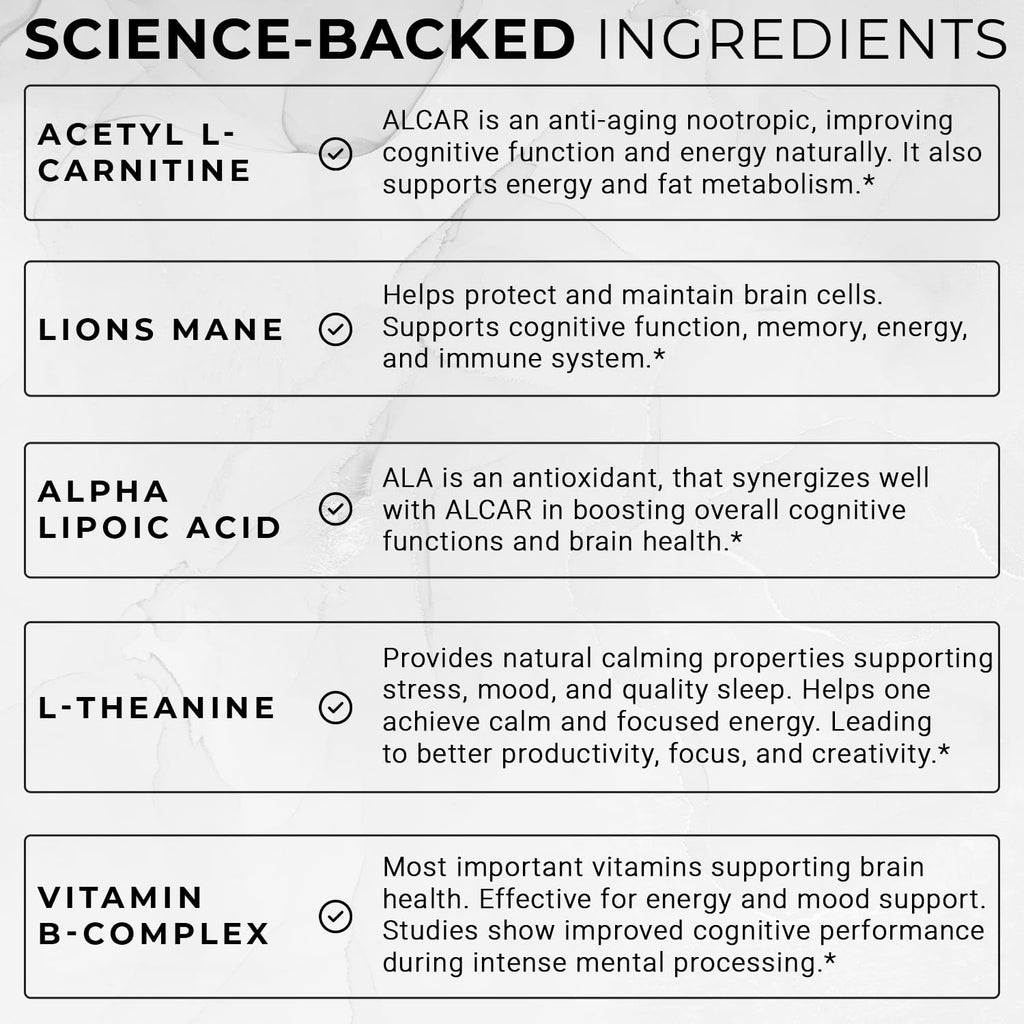 Nootropic Brain Supplement with Lion’s Mane for Focus, Memory & Mental Clarity 60 Ct