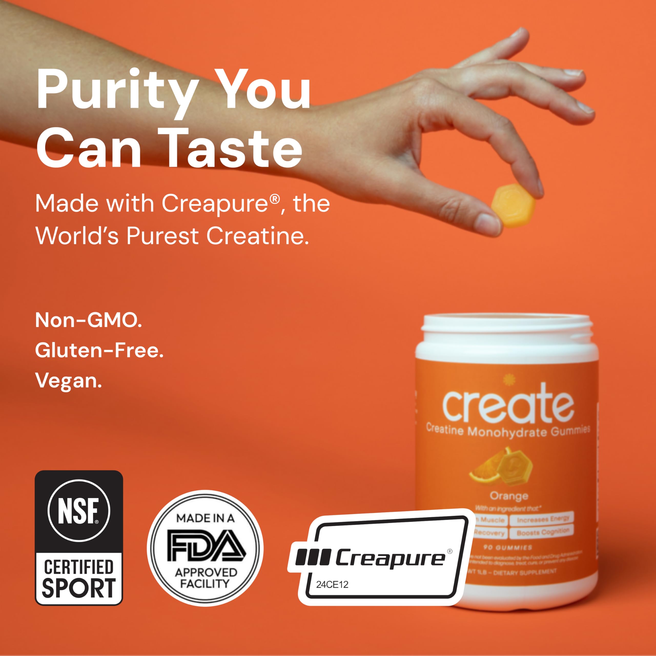 Orange Creatine Monohydrate Performance Gummies Vegan
