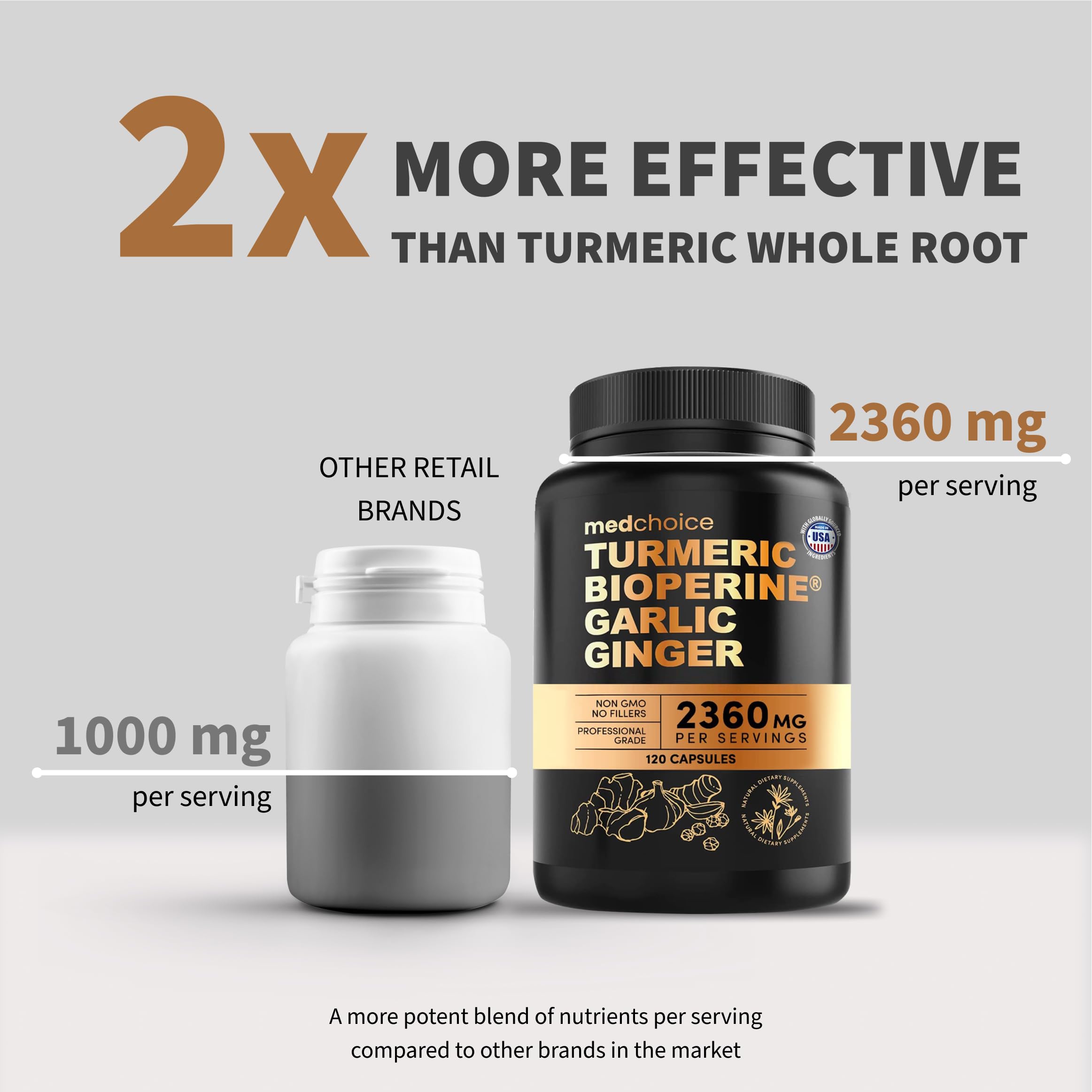 Turmeric & Garlic Capsules with BioPerine for Immune & Joint Support 120 Ct