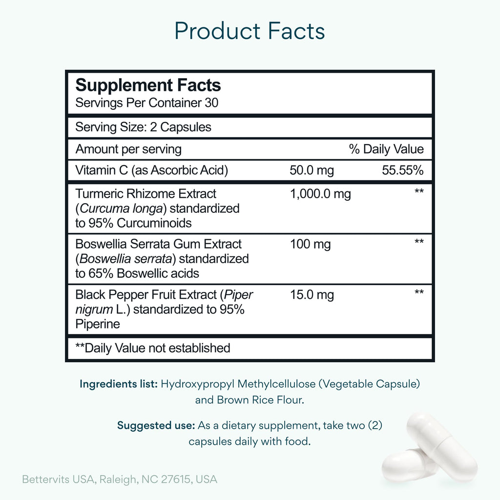 Turmeric Curcumin 1000mg Capsules with Black Pepper & Boswellia for Joint Support