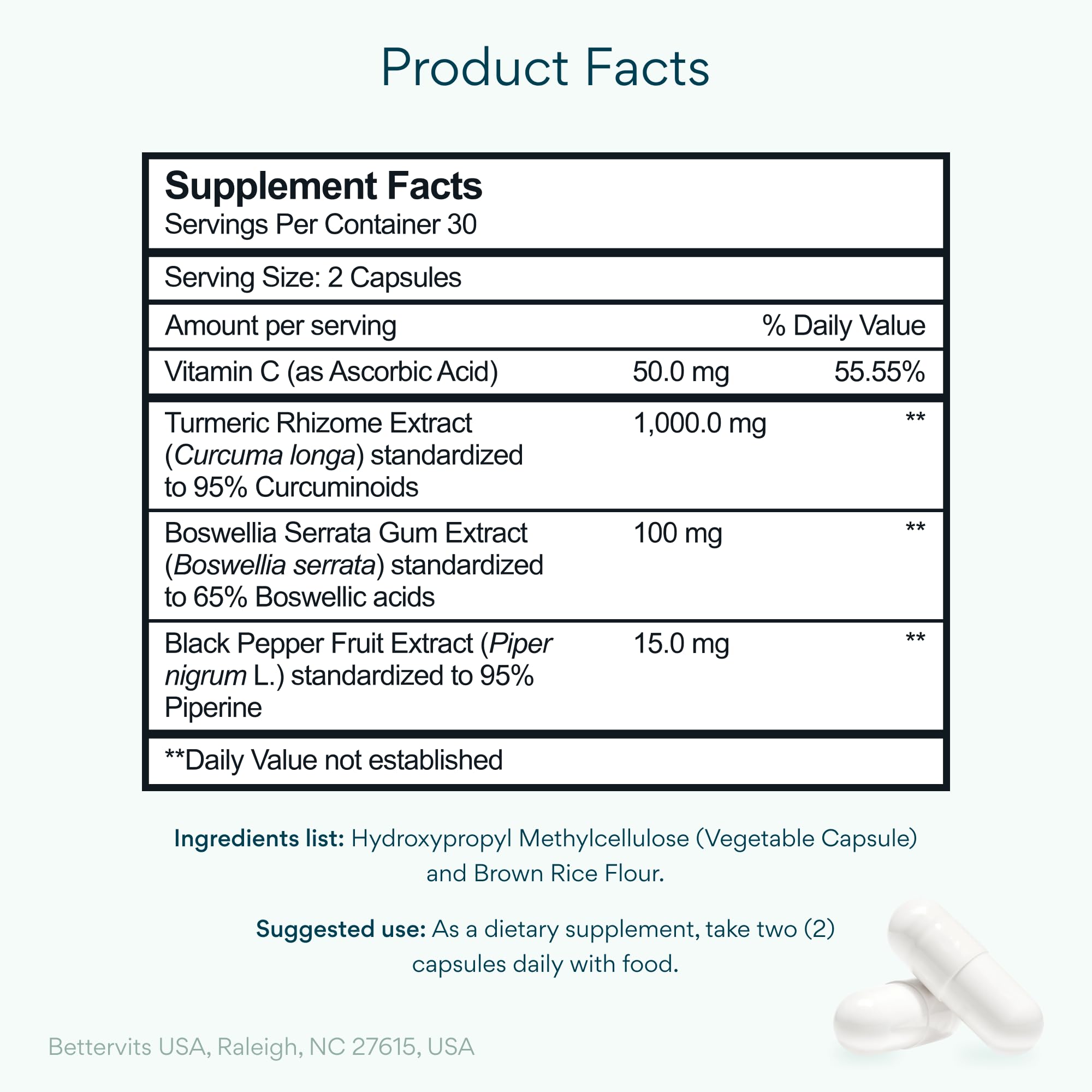 Turmeric Curcumin 1000mg Capsules with Black Pepper & Boswellia for Joint Support
