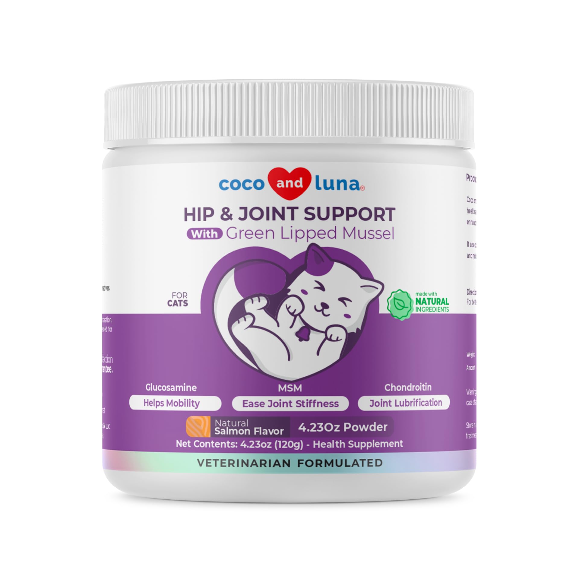Hip & Joint Glucosamine Powder for Cats – Green Lipped Mussel 4oz
