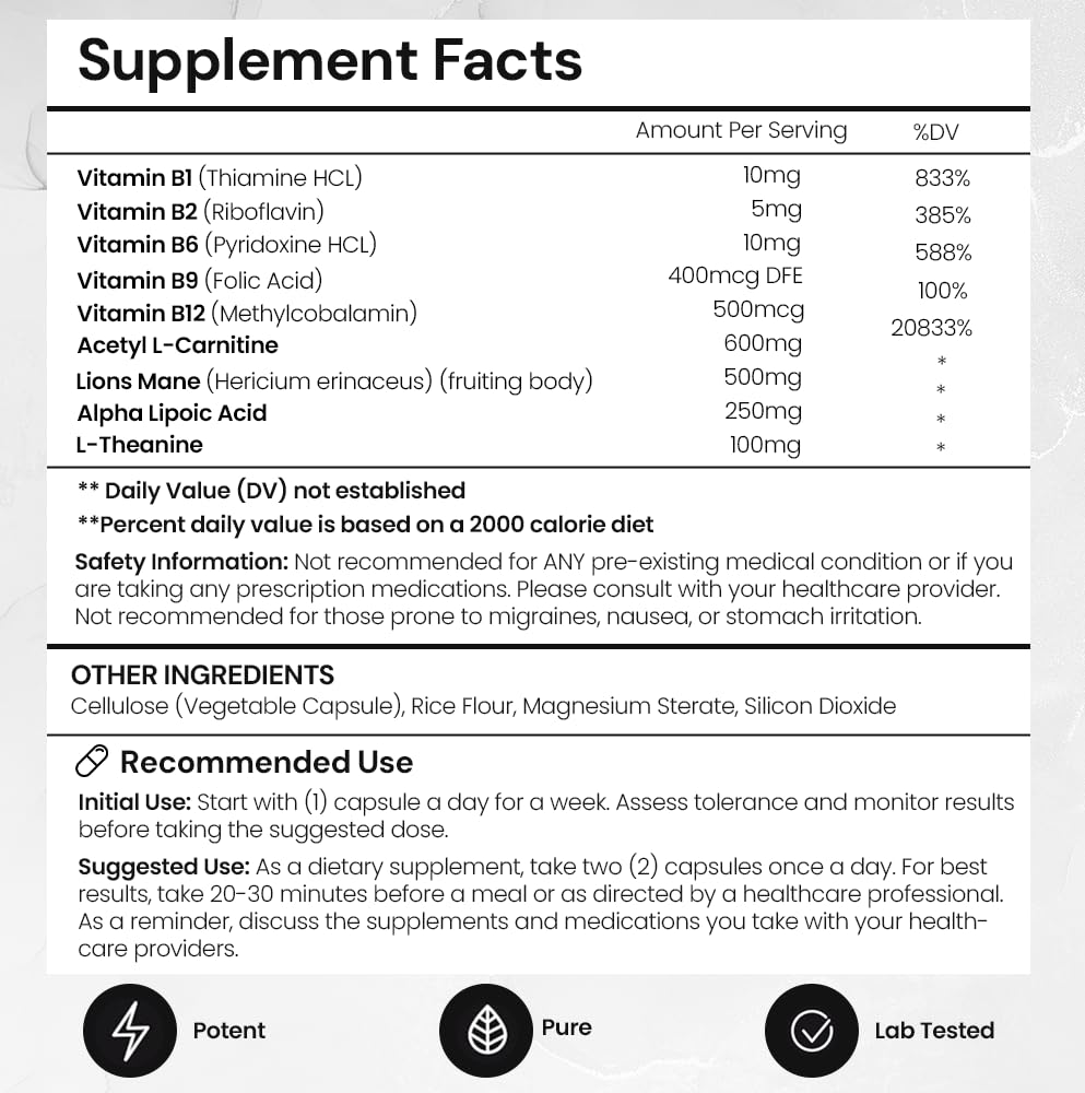 Nootropic Brain Supplement with Lion’s Mane for Focus, Memory & Mental Clarity 60 Ct