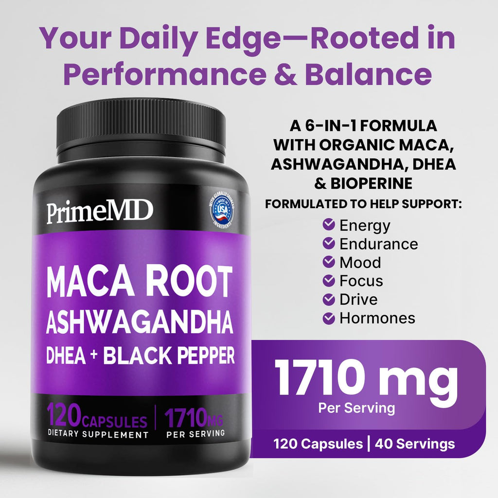 Maca Root & Ashwagandha Capsules for Energy, Mood & Hormone Support 120 Ct