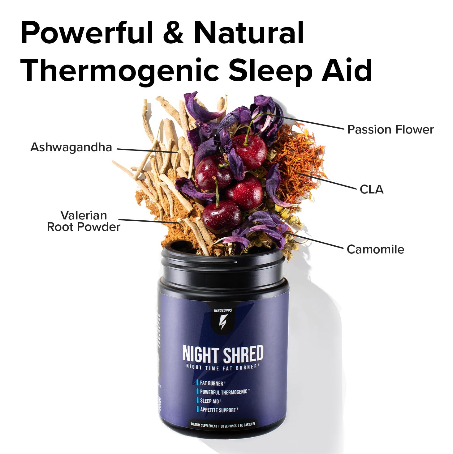 Night Fat Burner & Sleep Support with 5-HTP, Melatonin 60 Caps