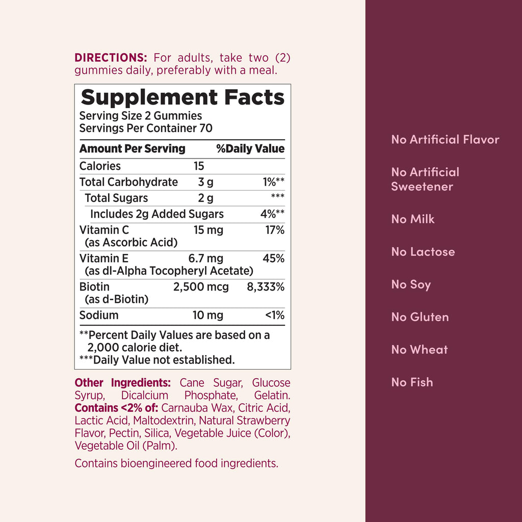 Hair Skin Nails Gummies Biotin 2500mcg 140 Count
