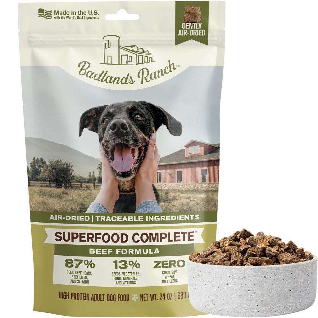 Air-Dried Beef Superfood Complete Dog Food – High Protein 24oz