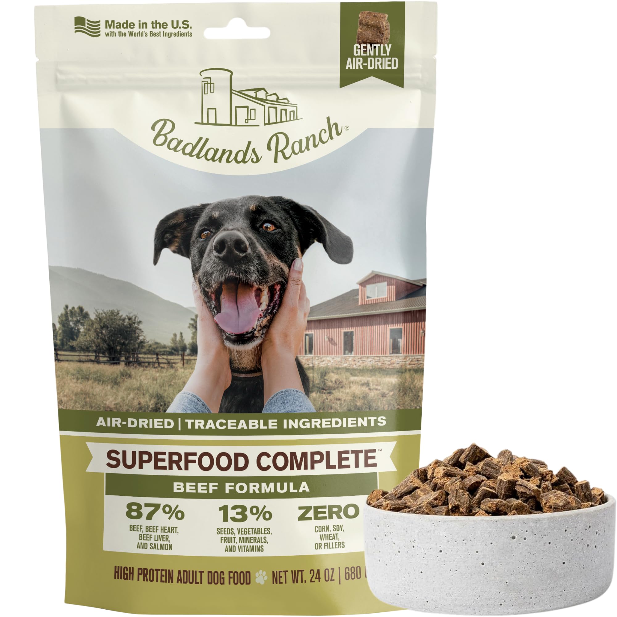 Air-Dried Beef Superfood Complete Dog Food – High Protein 24oz