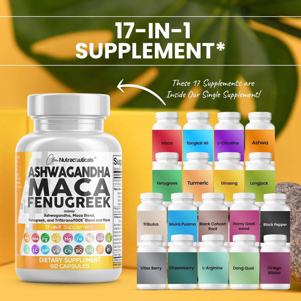Ashwagandha Maca Fenugreek & Tongkat Ali Capsules for Stress, Mood & Hormone Support