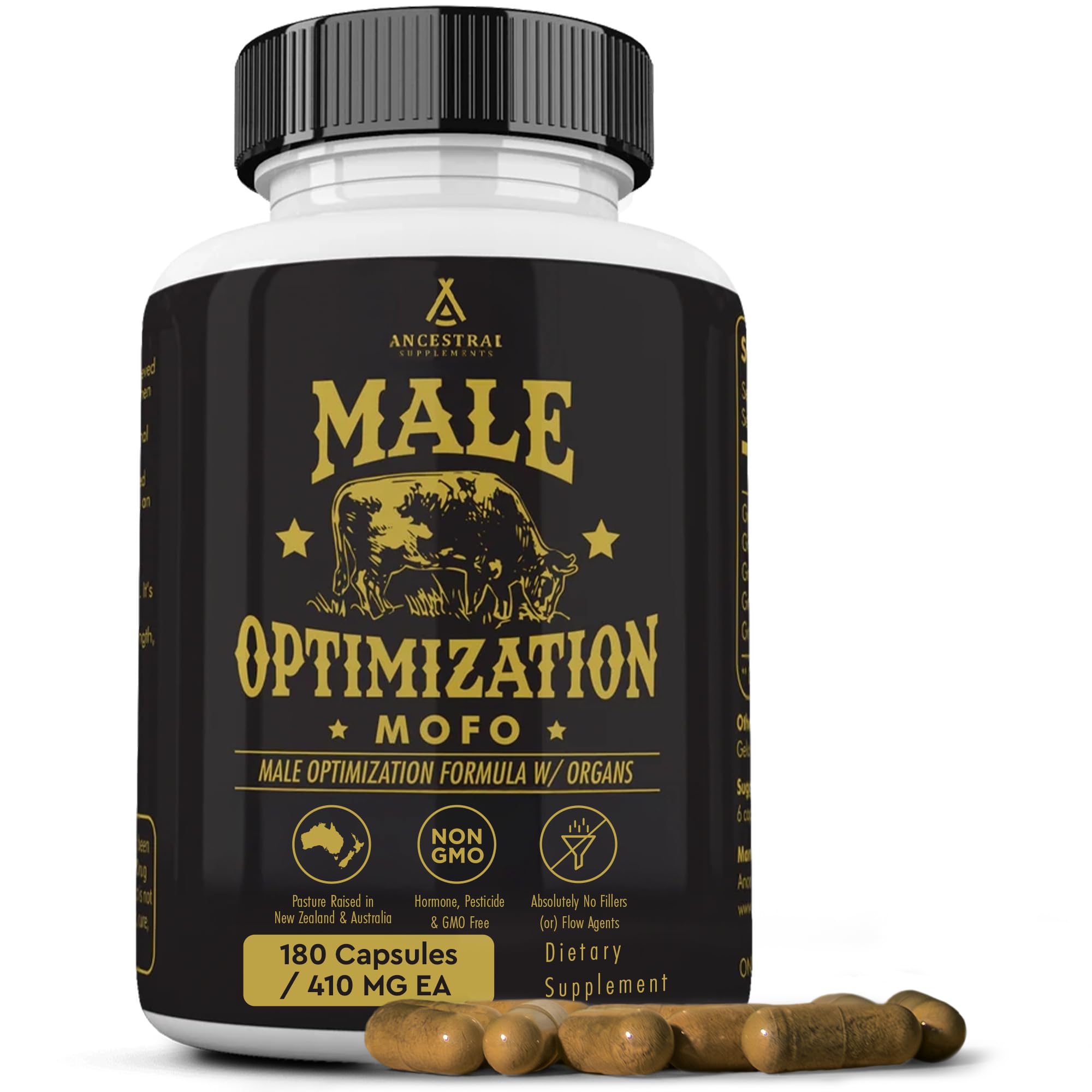 Grass-Fed Beef Organ Testosterone Supplement for Men – Energy & Vitality, 180 Capsules