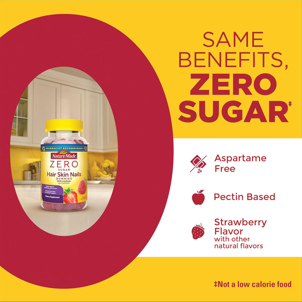 Hair Skin Nails Gummies Biotin 2500mcg Sugar Free 120 Count