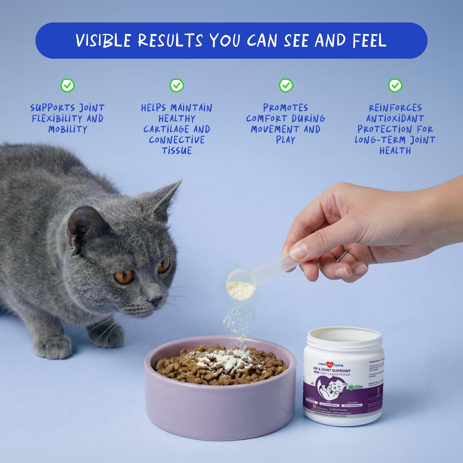 Hip & Joint Glucosamine Powder for Cats – Green Lipped Mussel 4oz