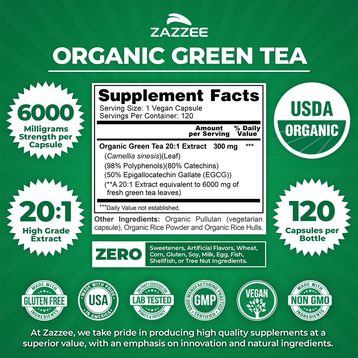 Green Tea Extract 6000mg 20:1 – EGCG Antioxidant, 120 Capsules