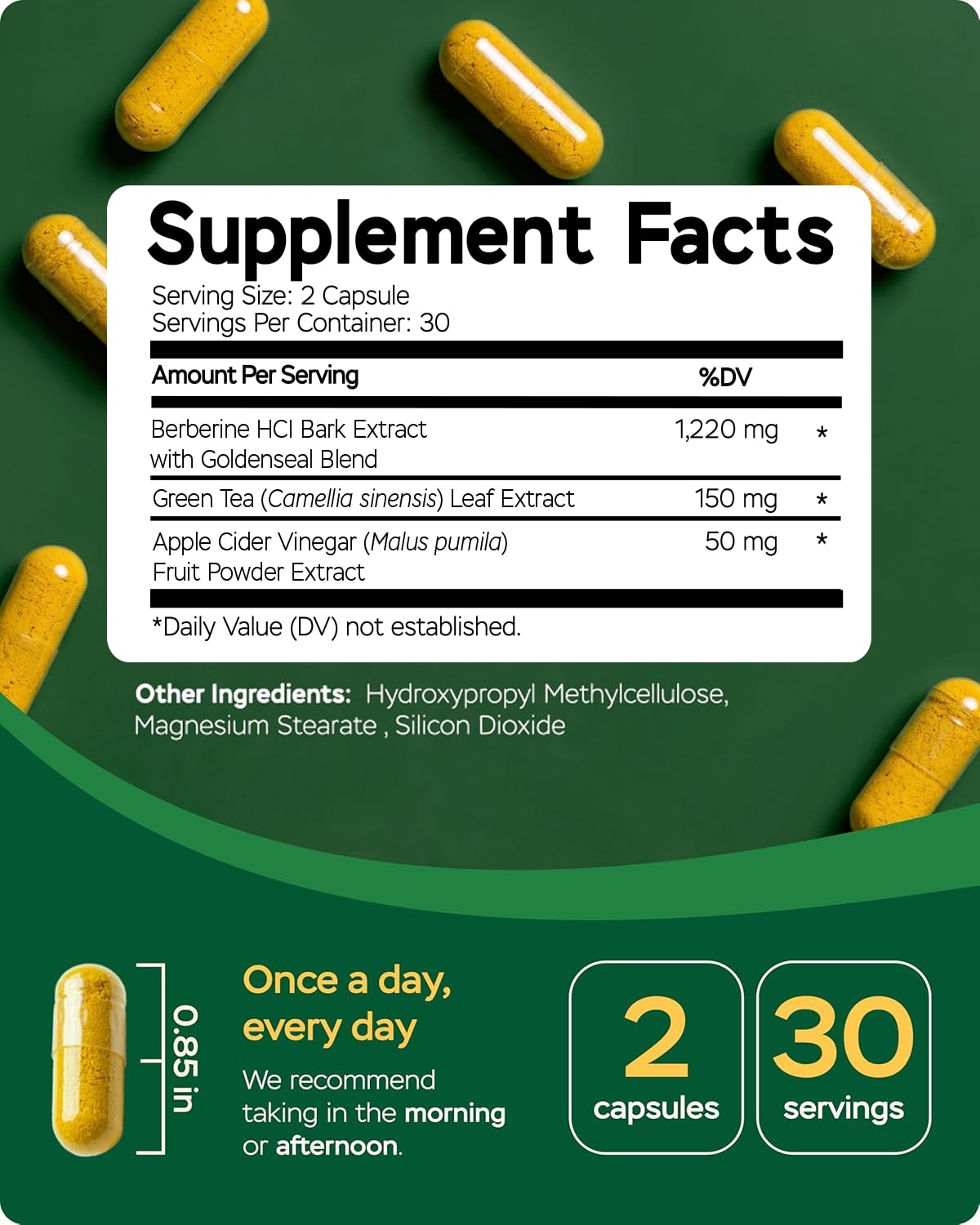 Berberine Supplement with Green Tea & ACV – Metabolic Support, 60