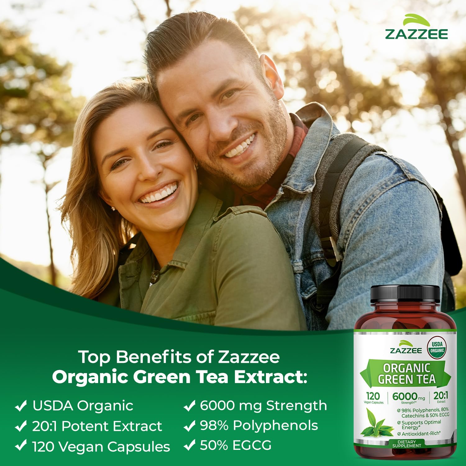 Green Tea Extract 6000mg 20:1 – EGCG Antioxidant, 120 Capsules