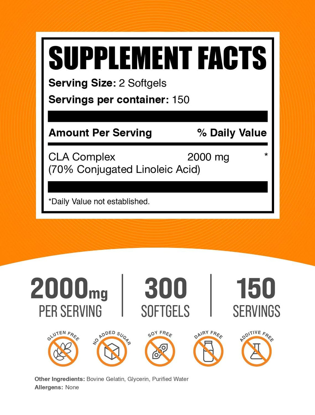 CLA 2000mg Softgels for Fat Metabolism & Body Composition Support 300 Ct