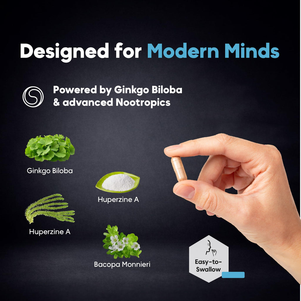 Nootropic Brain Supplement with Ginkgo & Huperzine for Memory & Focus Support