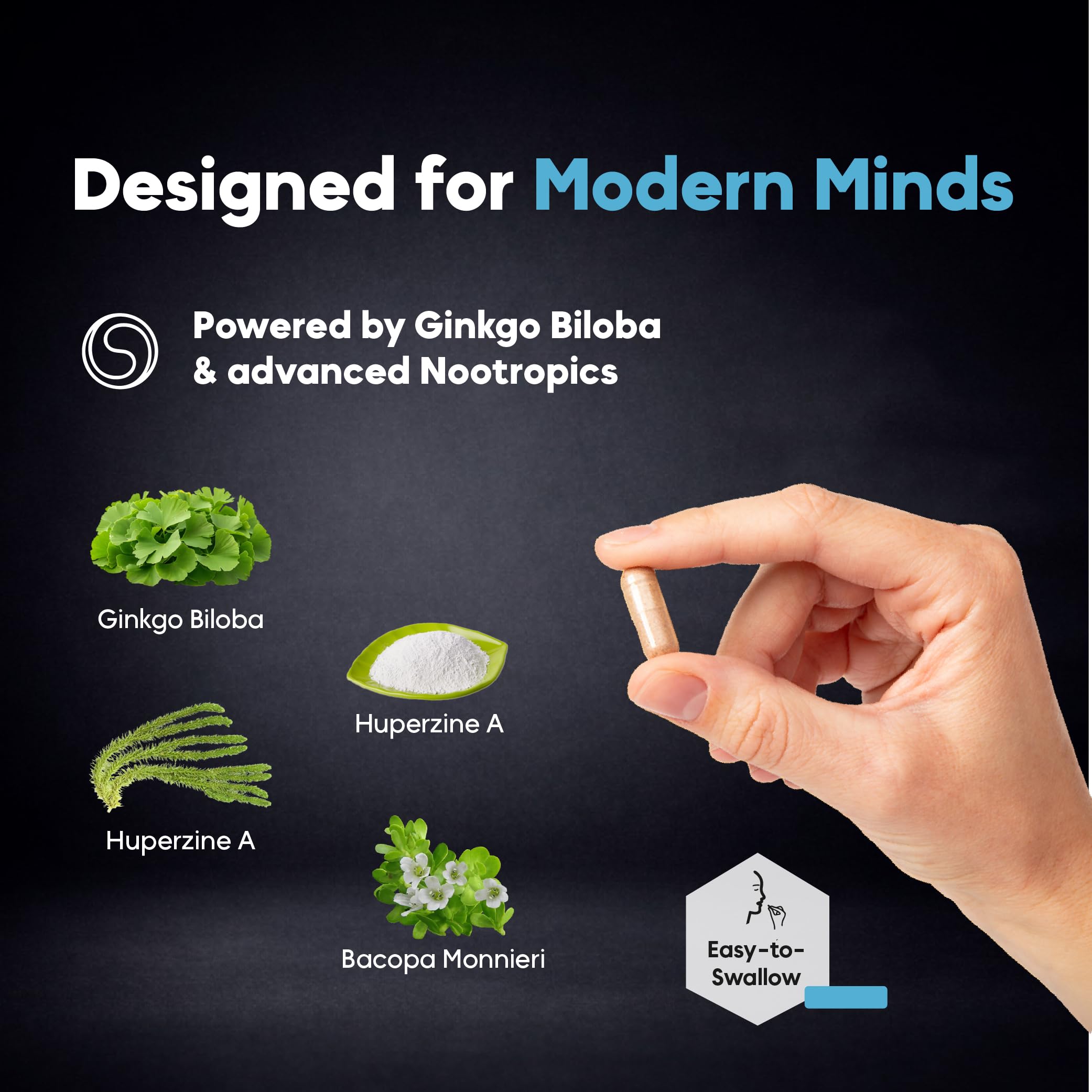 Nootropic Brain Supplement with Ginkgo & Huperzine for Memory & Focus Support