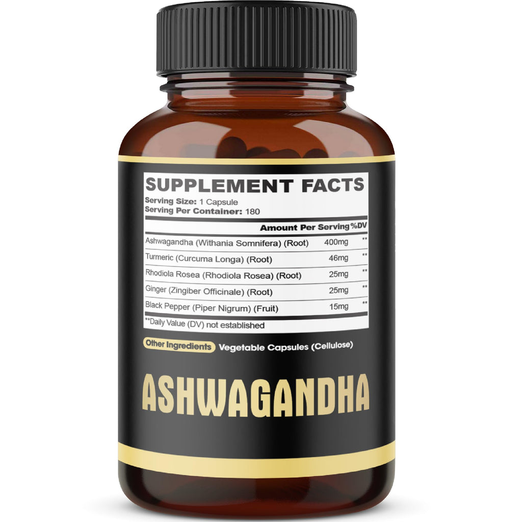Ashwagandha Complex Capsules with Turmeric – Stress & Energy, 180 Ct