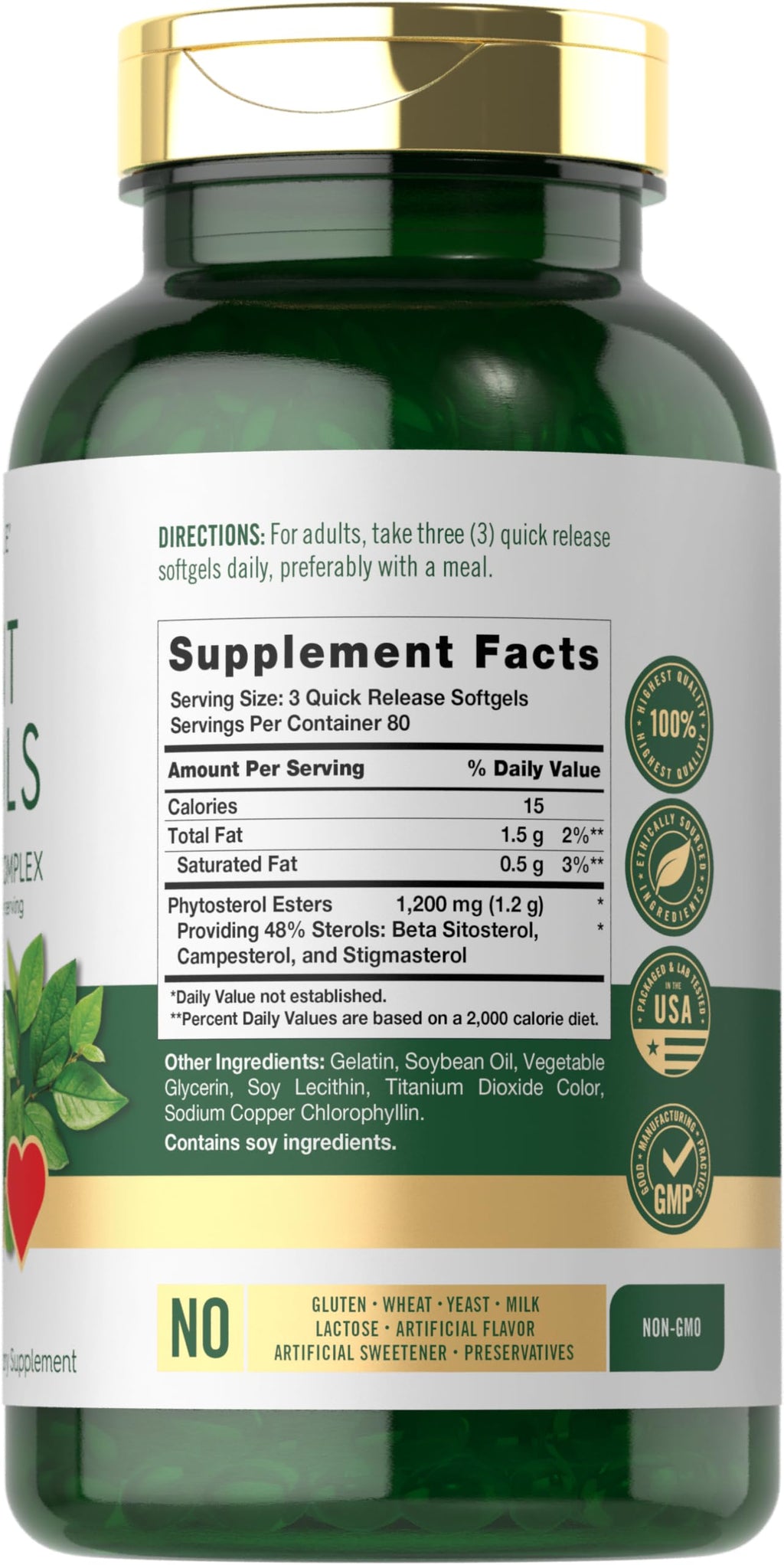 Plant Sterols 1200mg Softgels with Beta Sitosterol for Cholesterol Support 240 Ct