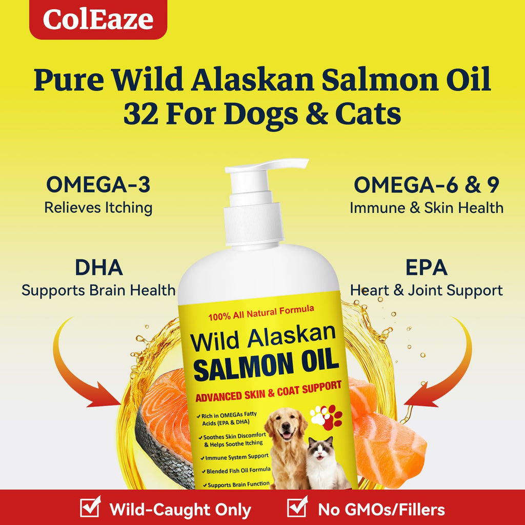 Wild Alaskan Salmon Oil for Dogs & Cats – Omega-3 EPA & DHA 32oz