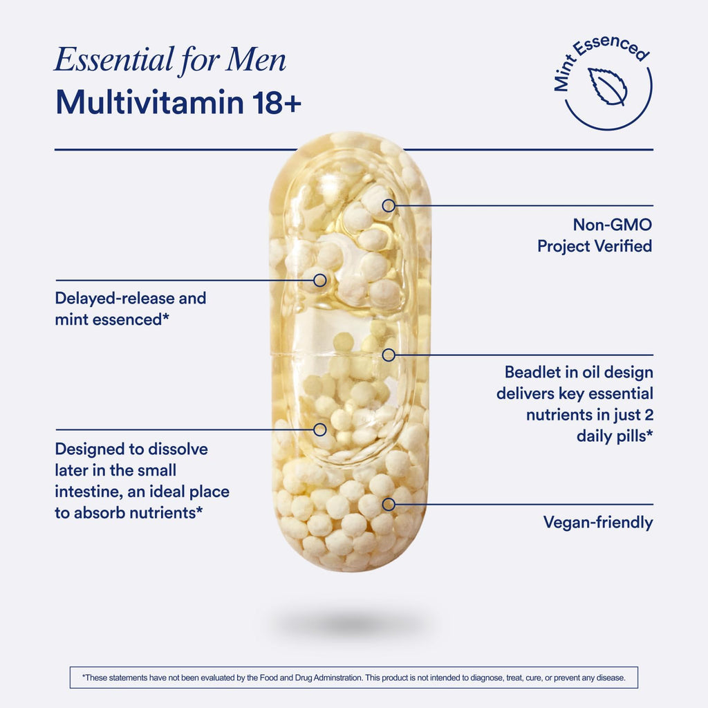 Men's Daily Multivitamin – Omega-3, D3, B12, Zinc, Vegan, Non-GMO, 30 Day Supply