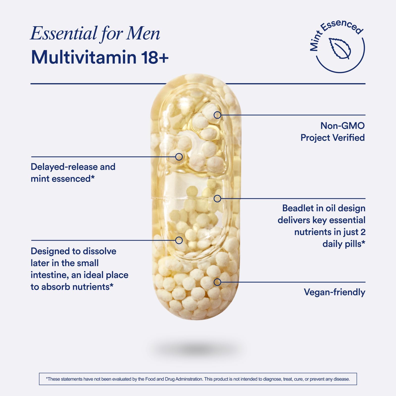 Men's Daily Multivitamin – Omega-3, D3, B12, Zinc, Vegan, Non-GMO, 30 Day Supply