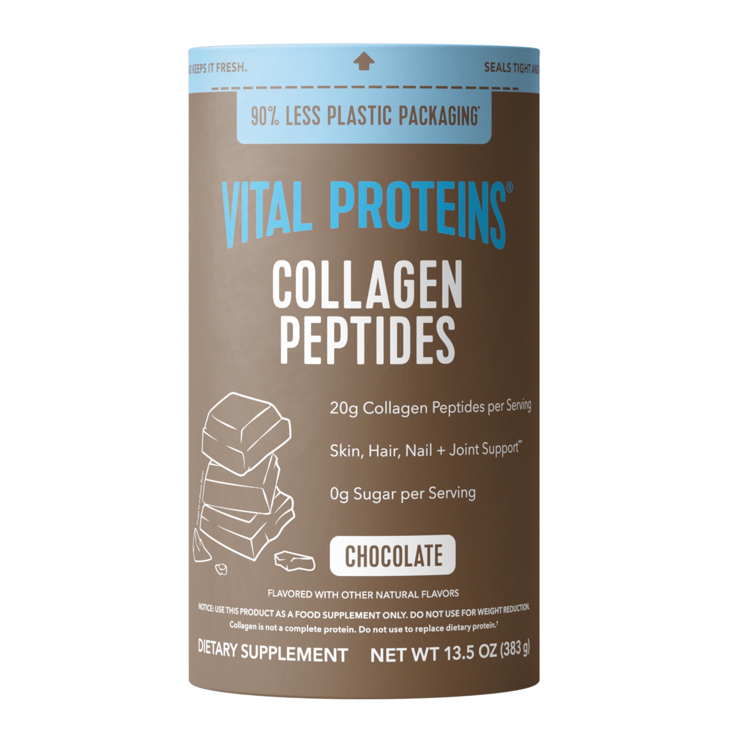 Chocolate Collagen Peptides Powder Hair Skin Joint Support 13.5oz