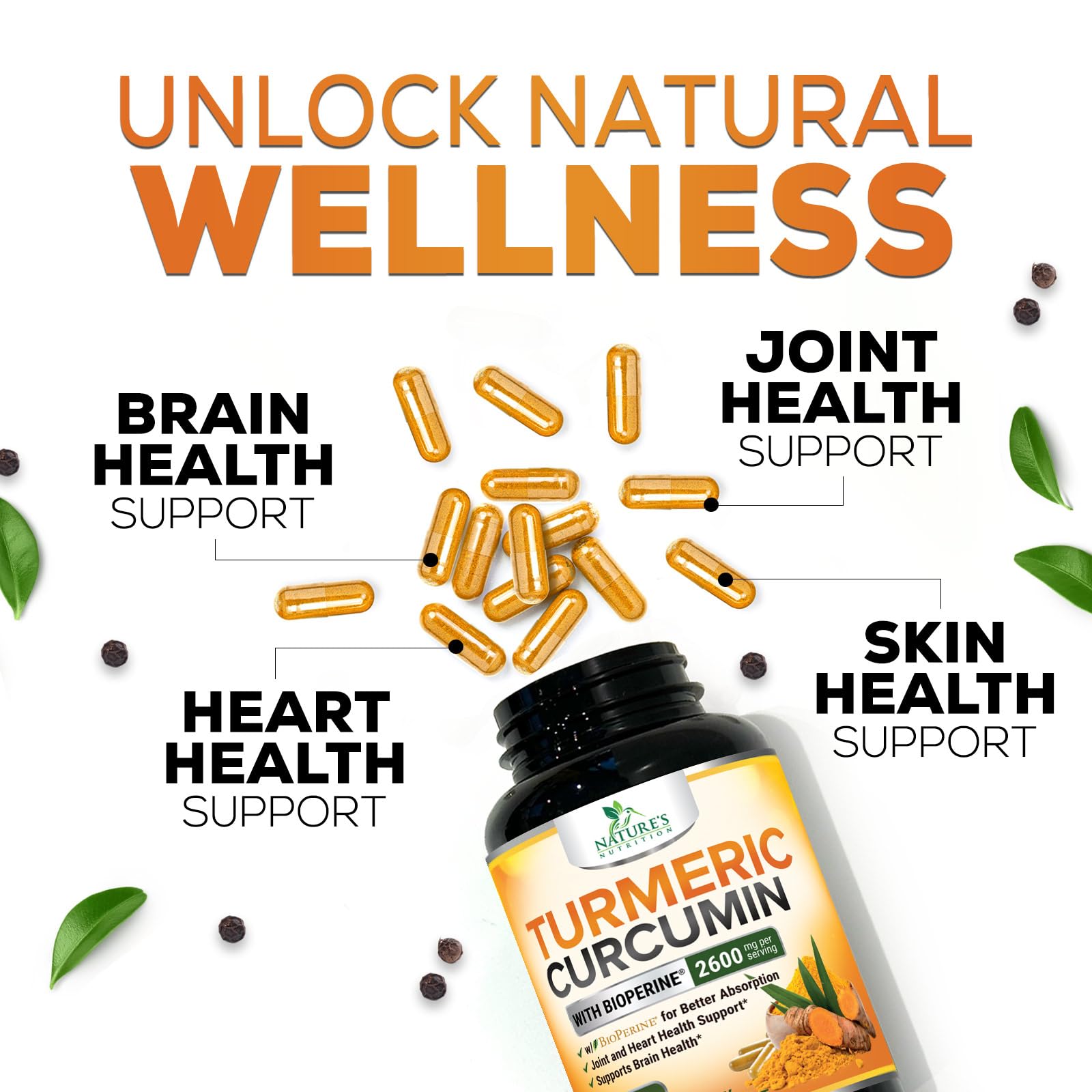 Turmeric Curcumin 2400mg Capsules with BioPerine for Joint Support 240 Ct