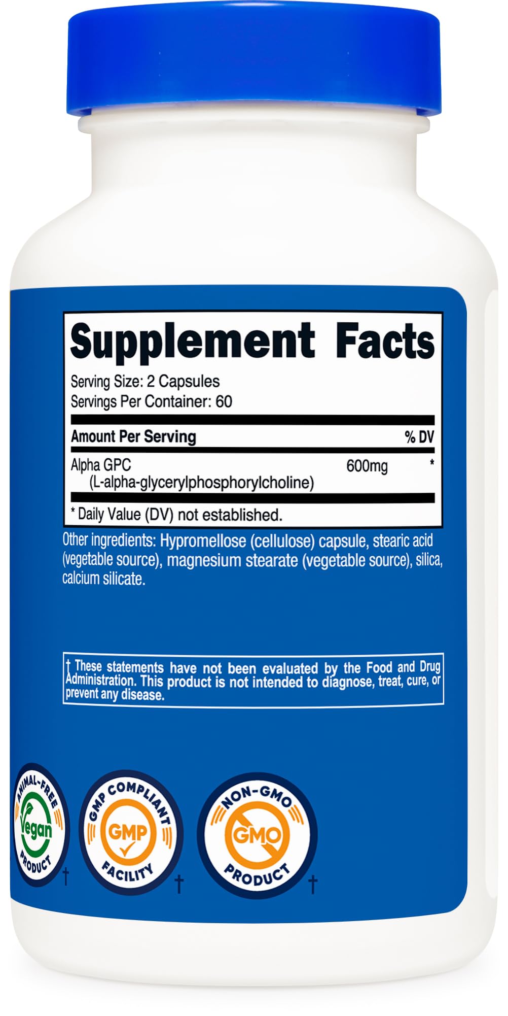 Alpha GPC 600mg Capsules for Memory, Focus & Cognitive Support 120 Ct