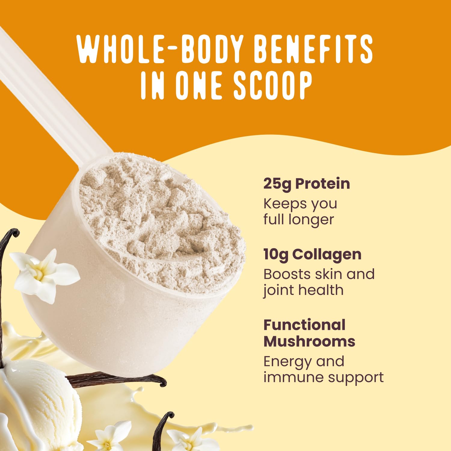 Vanilla Whey Protein Powder with Collagen & Mushrooms